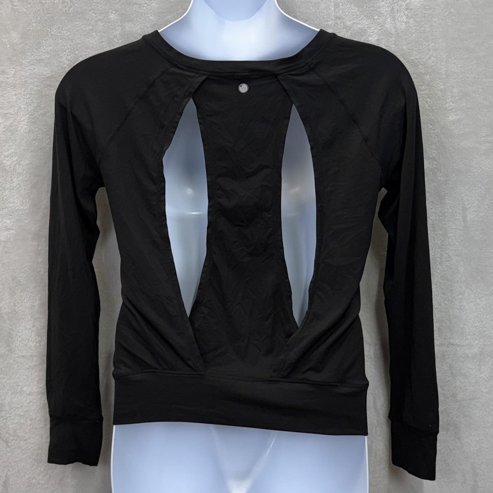 Yogalicious T-Shirt Womens S Black Jersey Long Sleeve Cut Out Stretch Athletic